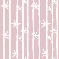 Bamboo white silhouette seamless pattern on pink