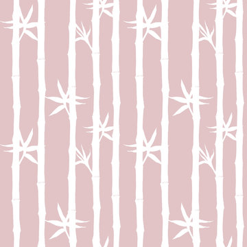 Bamboo white silhouette seamless pattern on pink © Olga