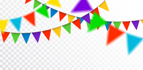 Vector hanging colorful decorative garland for celebration, congratulation or anniversary, isolated on transparent background