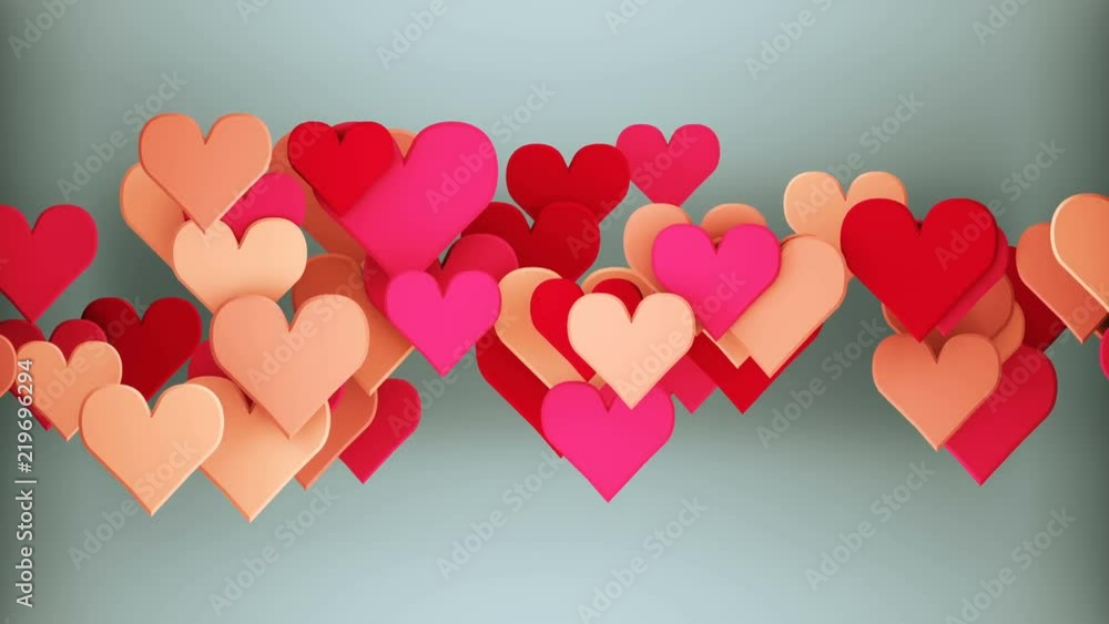 Poster multicolor heart shapes. abstract romantic concept. 3d render seamless loop animation 4k uhd 3840x21