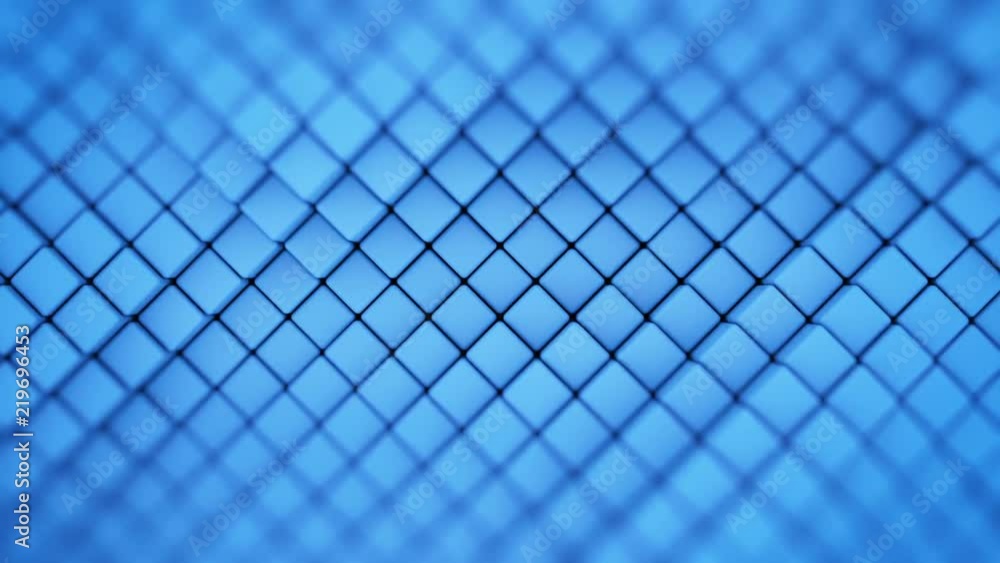Poster wall of blue rhombic shapes. abstract motion background. 3d render seamless loop animation