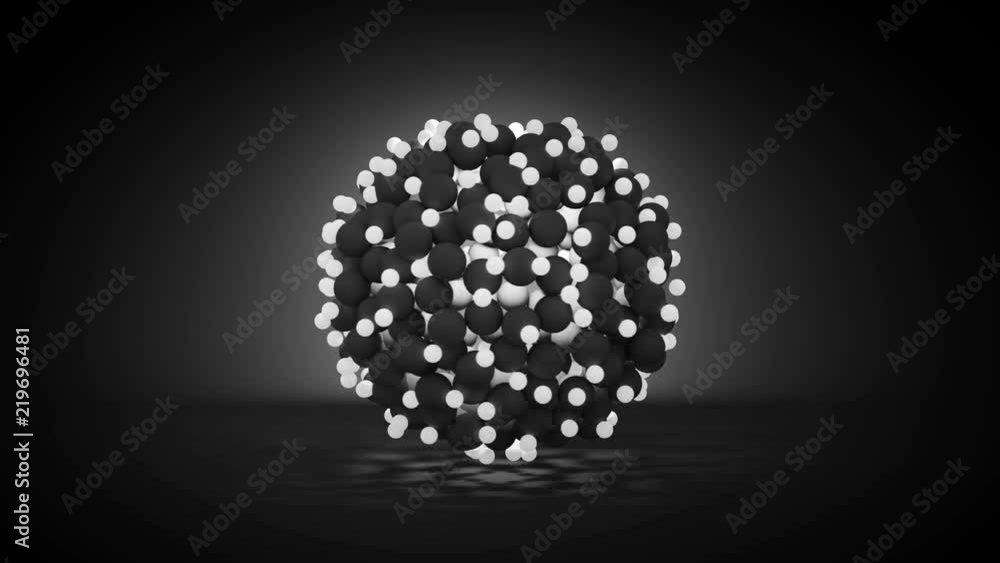 Poster bunch of glowing spheres. abstract futuristic high technology concept. seamless loop 3d render anima