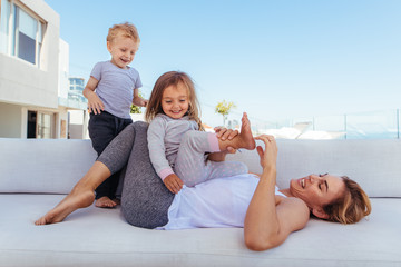 Family playing together at home