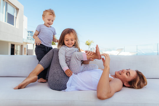 Family playing together at home