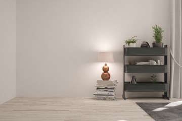 White empty room. Scandinavian interior design. 3D illustration