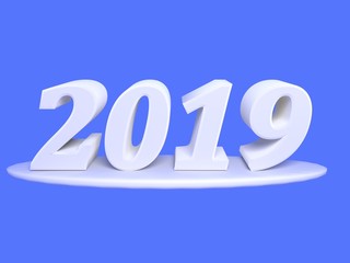 Happy New Year 2019. Inscription of white color. Render. Set