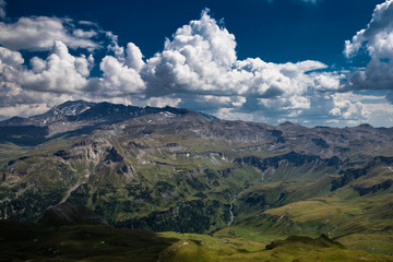 Alpine panorama and view of the Edelwais hill