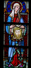 Stained Glass in Bruges - Saint Veronica holding the Veil