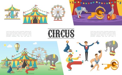 Flat Carnival Circus Elements Set