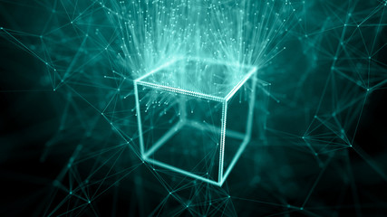 Block chain network concept. Big Data. Background made of line, circles and particles. 4k rendering.