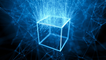 Block chain network concept. Big Data. Background made of line, circles and particles. 4k rendering.