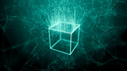 Block chain network concept. Big Data. Background made of line, circles and particles. 4k rendering.