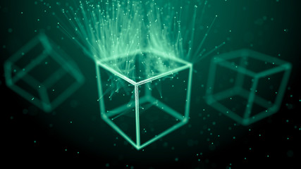 Block chain network concept. Big Data. Background made of line, circles and particles. 4k rendering.