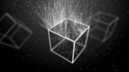 Block chain network concept. Big Data. Background made of line, circles and particles. 4k rendering.