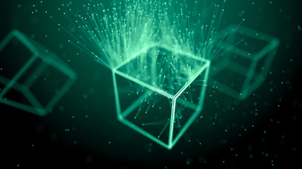 Block chain network concept. Big Data. Background made of line, circles and particles. 4k rendering.