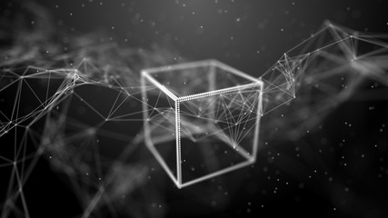 Block chain network concept. Big Data. Background made of line, circles and particles. 4k rendering.