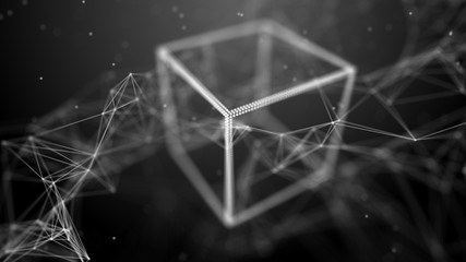 Block chain network concept. Big Data. Background made of line, circles and particles. 4k rendering.