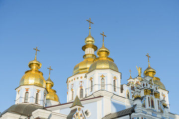 Fototapeta na wymiar Golden domes of St. Michael Cathedral in Kiev, Ukraine