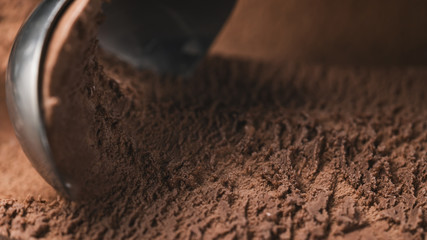 Close-up chocolate ice cream scooping background