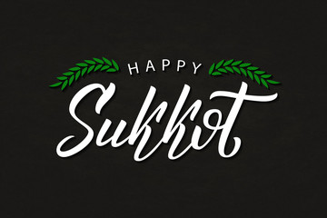 Vector realistic isolated typography logo for Sukkot for decoration and covering on the dark background.