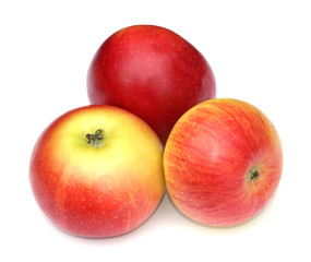 three red yellow red-yellow Apple isolate the white background.