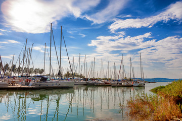 Obraz premium Sailboat port of Balatonlelle, Lake Balaton, Hungary