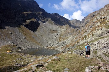 Glacial lake and tourist