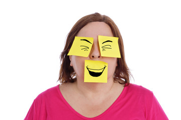 expression femme avec papiers bureaux pense-bêtes dessinés