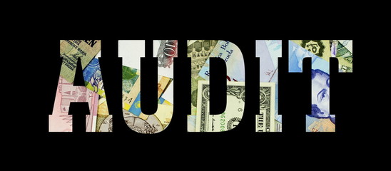 AUDIT Different Worlds Banknotes. Background for business. Money concept
