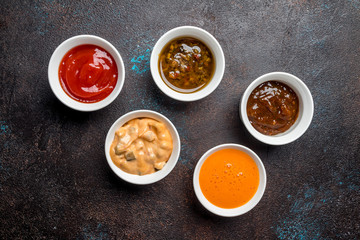 assorted sauces top view