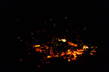 Flame of fire with sparks on a black background