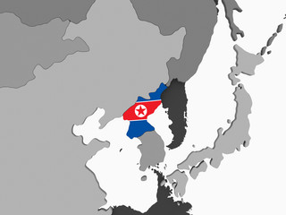 North Korea with flag on globe
