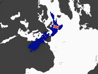 New Zealand with flag on globe