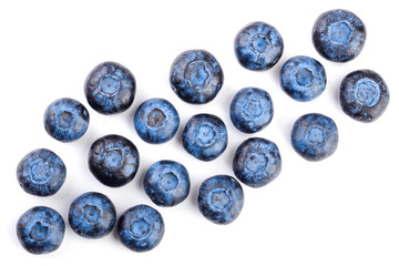 fresh ripe blueberry isolated on white background with copy space for your text. Top view. Flat lay pattern
