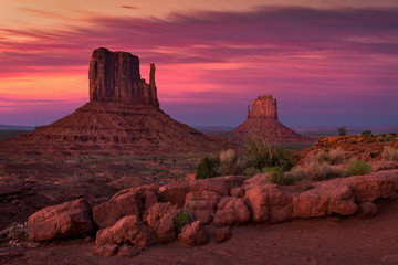 Dusk at the mittens, Monument Valley, Arizona