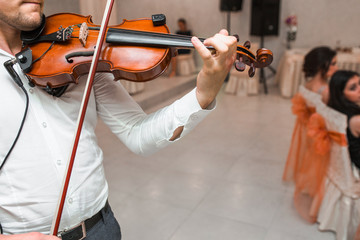Violin playing viola musician. Man violinist classical musical instrument  fiddle playing on...
