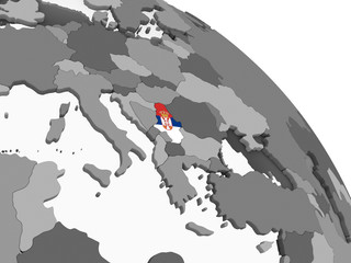 Serbia with flag on globe