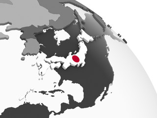 Japan with flag on globe