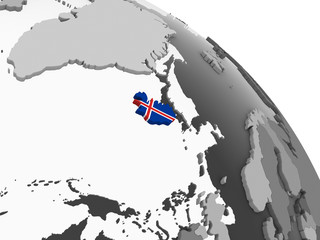 Iceland with flag on globe