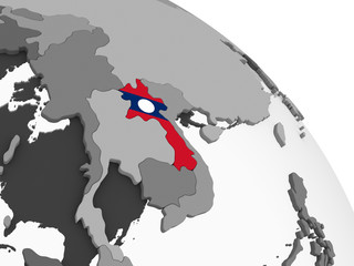 Laos with flag on globe