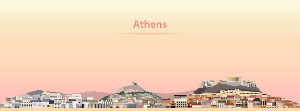 Athens skyline at sunrise vector illustration
