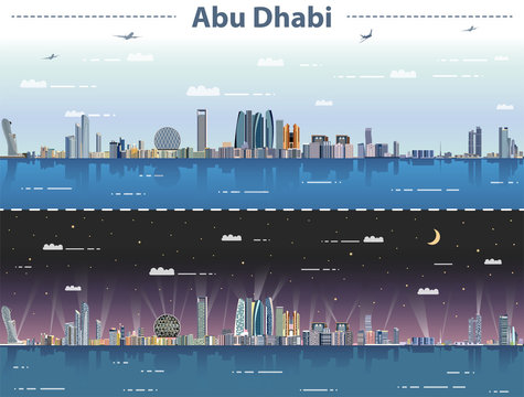 vector illustration of Abu Dhabi skyline at day and night