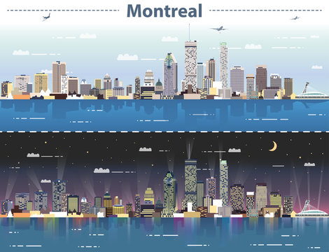 Montreal at day and night vector illustration