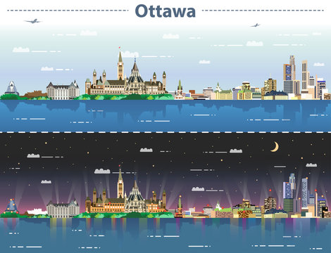 Ottawa at day and night vector illustration