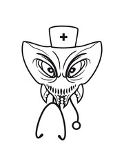 gesicht krankenschwester arzt spritze krank krankenhaus gesund verarzten erholen medizin insekt clown joker grinsen mund fresse grinsen monster böse comic cartoon clipart horror halloween