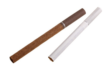 The brown and white cigarette isolated on a white background
