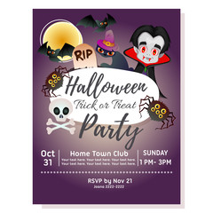 halloween party poster with vampire dracula