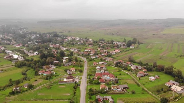 Aerial view of Nahuievychi village, place where was born and lived prominent Ukrainian poet Ivan Franko, tour tourism, Ukraine