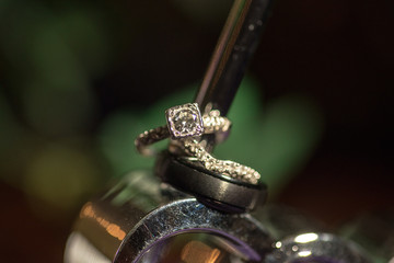 Diamond wedding rings Green Bokeh