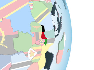 Malawi with flag on globe